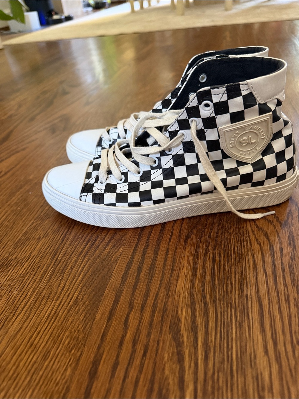 Kids Checkerboard High-Top Sneakers - Black & White